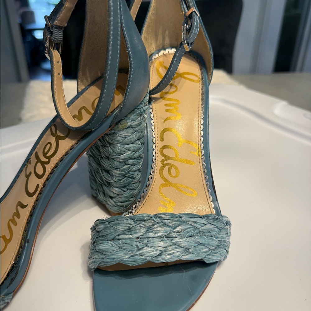 Sam Edelman Teal Braided Sandals block heel- size 7 - Picture 16 of 16